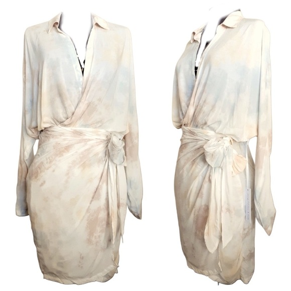 Young Fabulous & Broke Dresses & Skirts - Young Fabulous & Broke tie dye faux wrap mini midi dress batwing sleeves sz S